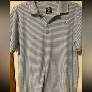 Olefant men’s polo pale blue with white stripes! Size tags missing see pics !